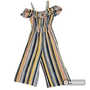 Knitworks Stiped off Shoulder w/ Straps Multi Color Jumpsuit Wide Leg Size 16